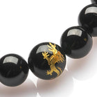 10MM BLACK TOURMALINE, GOLD LASER DRAGON BRACELET