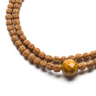 RUDRASKA WOODEN BEADS WITH YELLOW JASPER NECKLACE