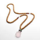 THUJA WOOD NECKLACE WITH ROSE QUARTZ FOX NECKLACE FOR WOMEN