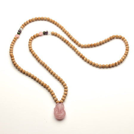 THUJA WOOD NECKLACE WITH ROSE QUARTZ FOX NECKLACE FOR WOMEN