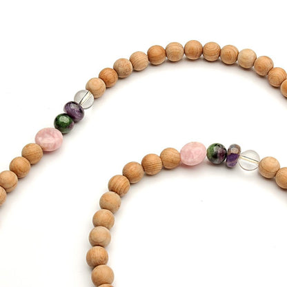 6MM THUJA WOOD BEADS, ROSE QUARTZ FOX NECKLACE