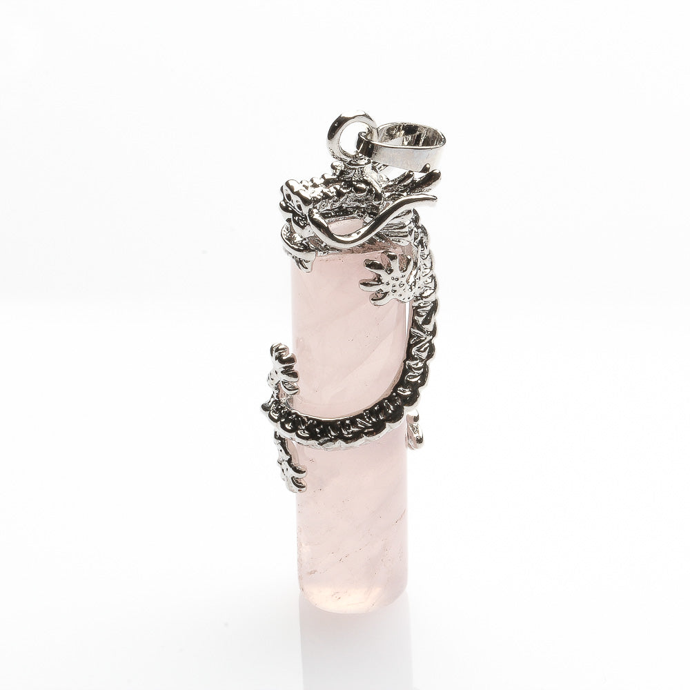 40MM ROSE QUARTZ WITH METAL ALLOY DRAGON PENDANT