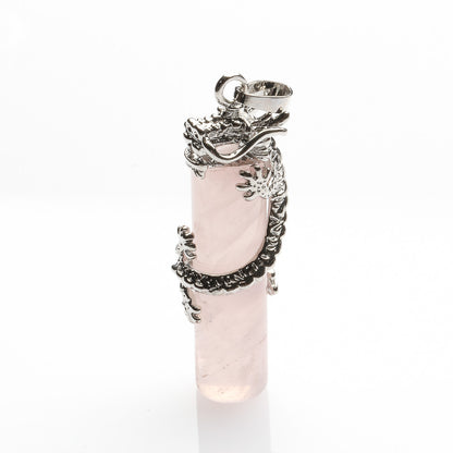 40MM ROSE QUARTZ WITH METAL ALLOY DRAGON PENDANT