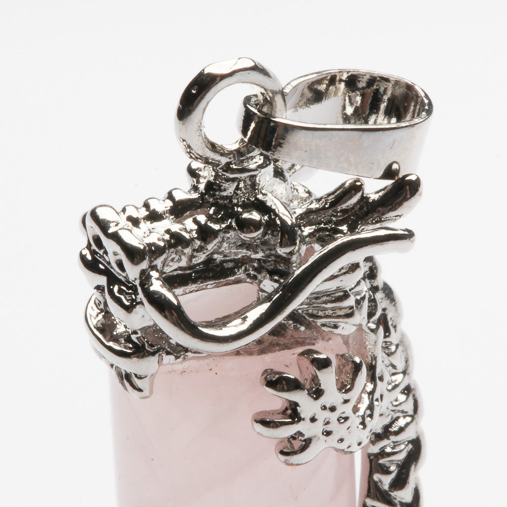 40MM ROSE QUARTZ WITH METAL ALLOY DRAGON PENDANT