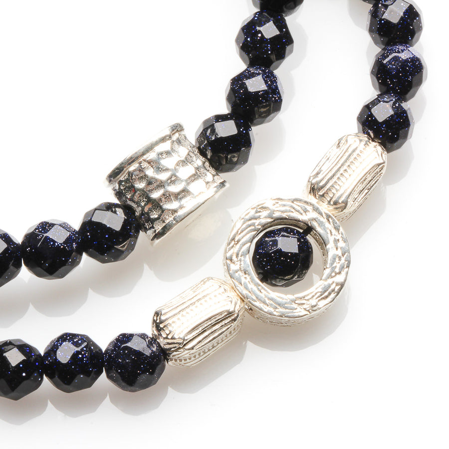 6MM FACETED BLUE SANDSTONE WITH 925 SILVER BRACELET