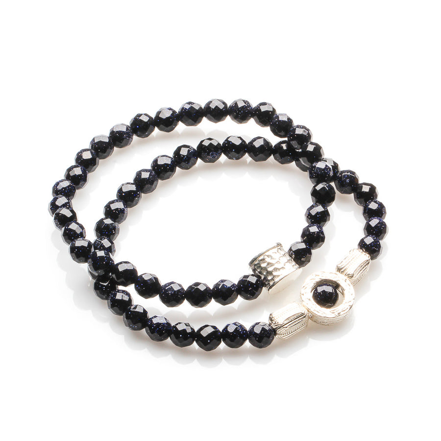 6MM FACETED BLUE SANDSTONE WITH 925 SILVER BRACELET