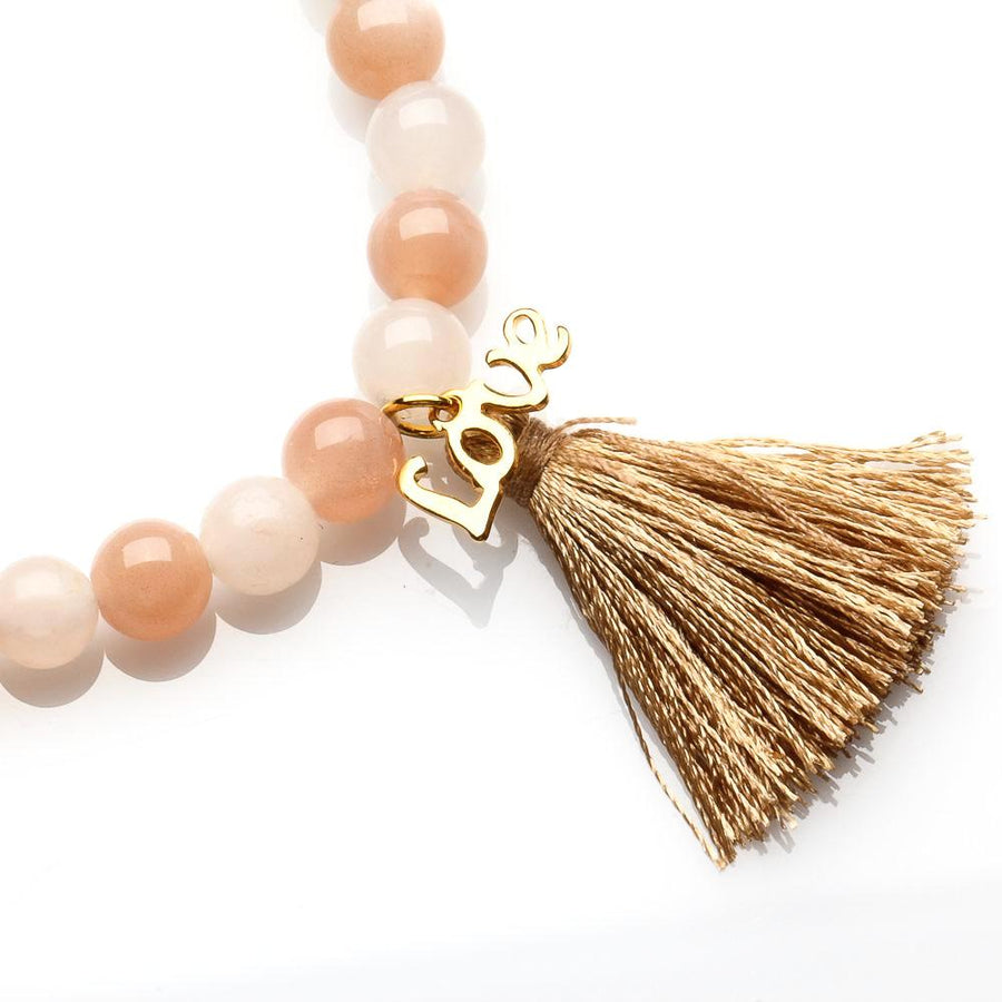 PEACH MOONSTONE, AGATE WITH  'LOVE' CHARM BRACELET