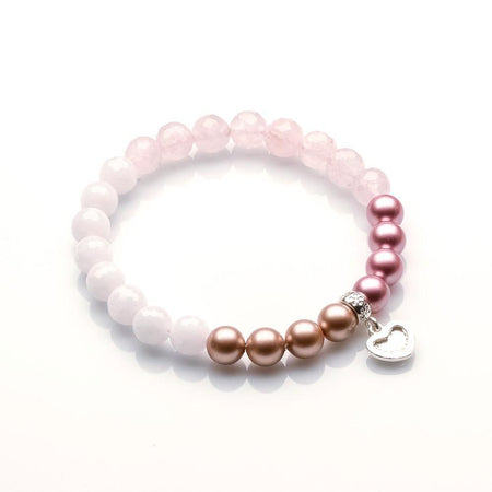 ROSE QUARTZ, WHITE JADE WITH SWAROVSKI PEARL BRACELET