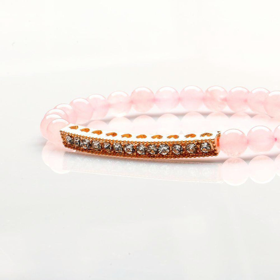 ROSE QUARTZ WITH ROSE GOLD MULTIPLE HEARTS BRACELET
