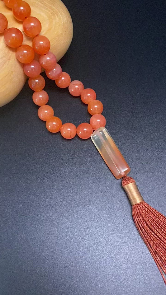 10MM CARNELIAN, RABBIT HAIR PHANTOM PRAYER BEADS