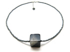 2MM FACETED HEMATITE WITH AGATE CUBE BEAD NECKLACE