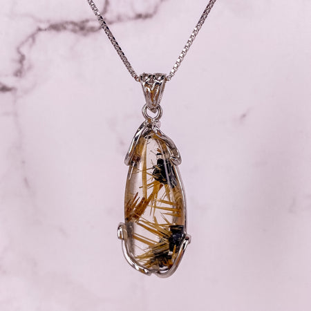 30 X 14MM GOLD RUTILATED QUARTZ PENDANT
