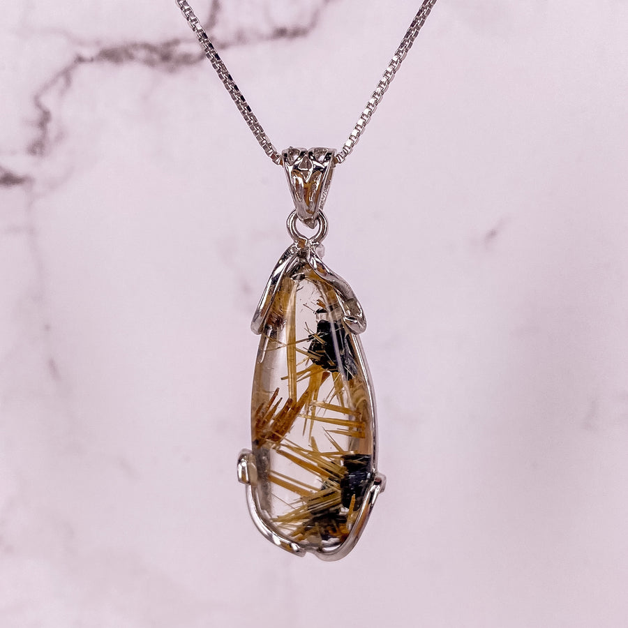 30 X 14MM GOLD RUTILATED QUARTZ PENDANT