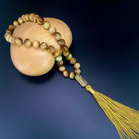 GOLDEN TIGER‘S EYE, RABBIT HAIR QUARTZ PRAYER BEADS
