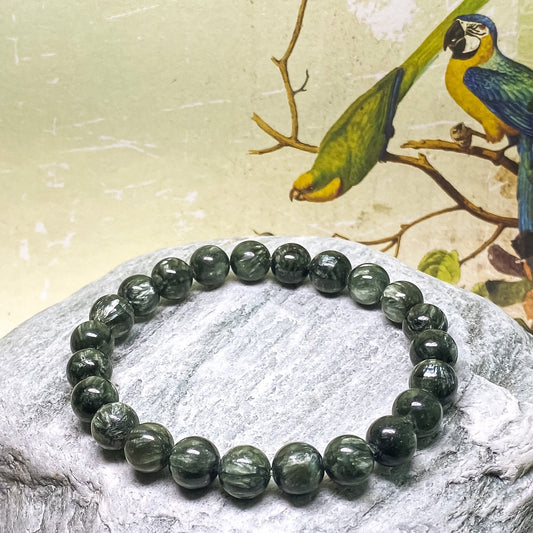 8MM SERAPHINITE ROUND BEADS CRYSTAL BRACELET