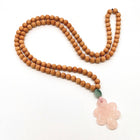 THUJA WOODEN BEADS, JADE, ROSE QUARTZ MYSTIC KNOT NECKLACE