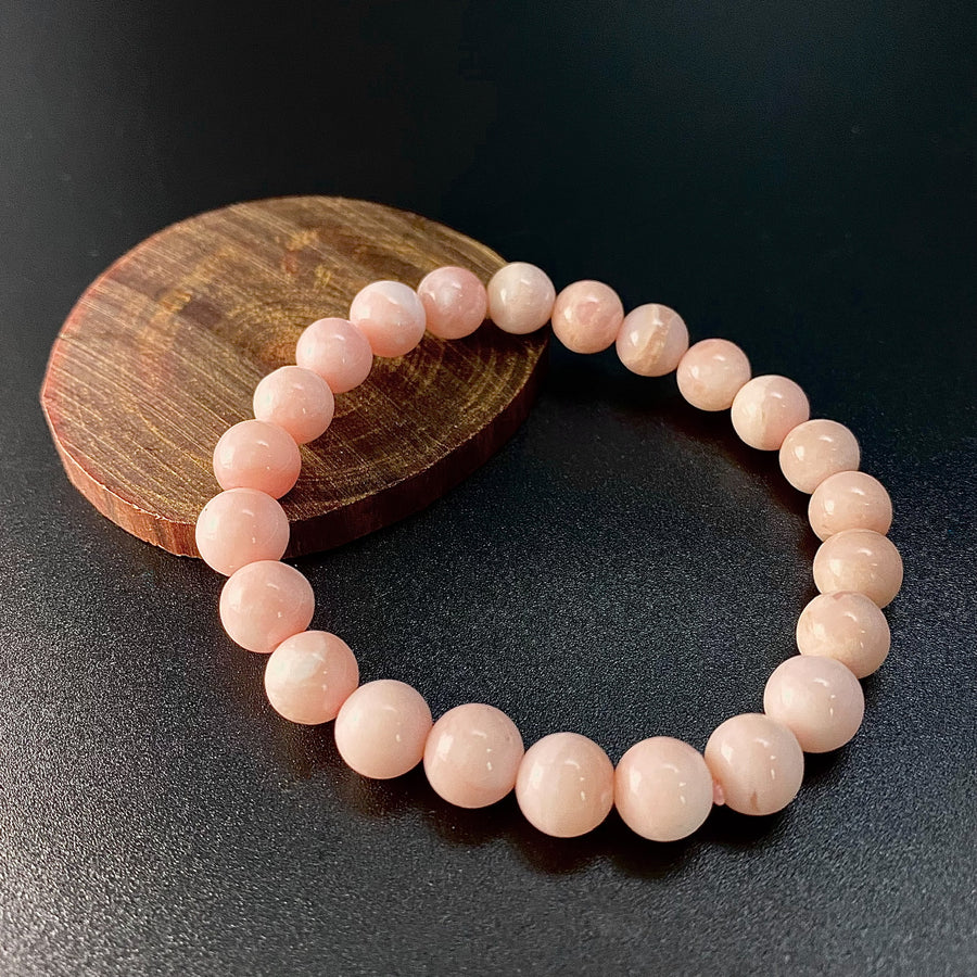 8MM PINK OPAL ROUND BEADS CRYSTAL BRACELET