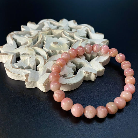 7MM PINK OPAL ROUND BEADS UNISEX CRYSTAL BRACELET
