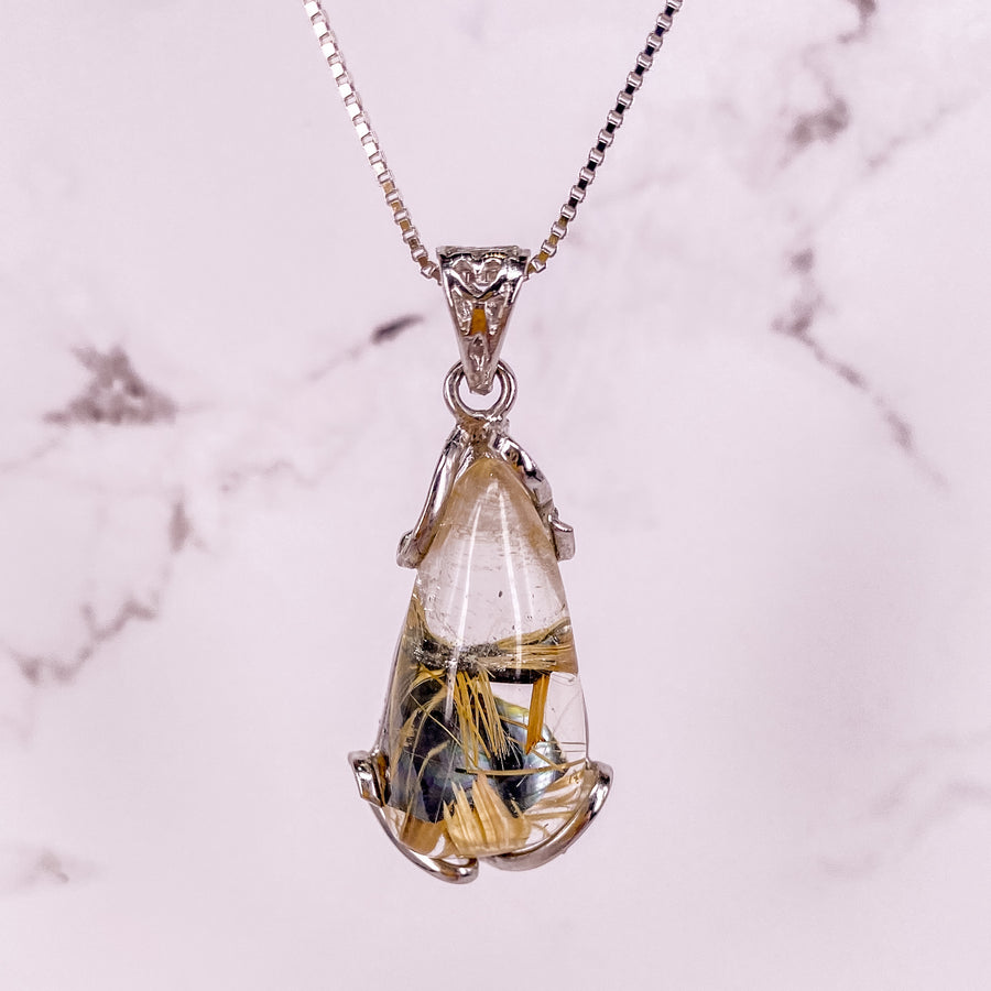 27 X 14MM GOLD RUTILATED TEARDROP PENDANT