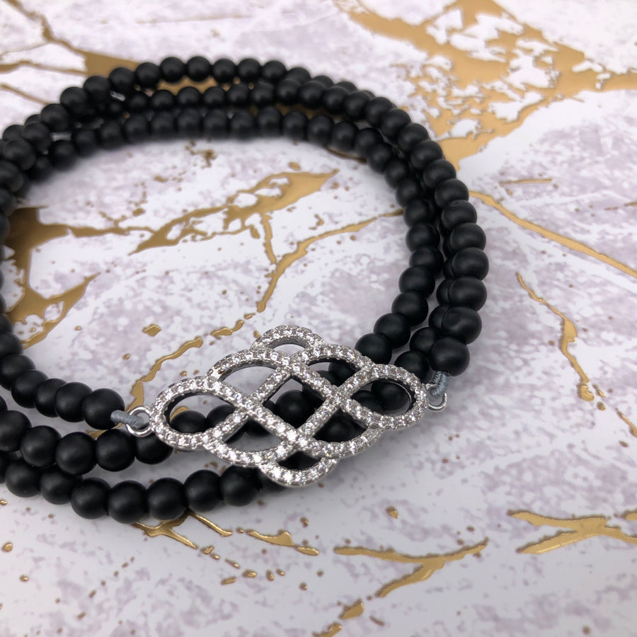 4MM AGATE AND MYSTIC KNOT, CUBIC ZIRCONIA BRACELET