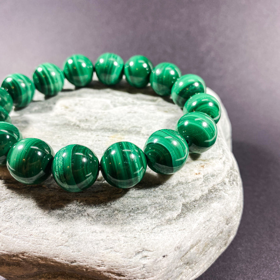 14MM MALACHITE BEADS CRYSTAL BRACELET