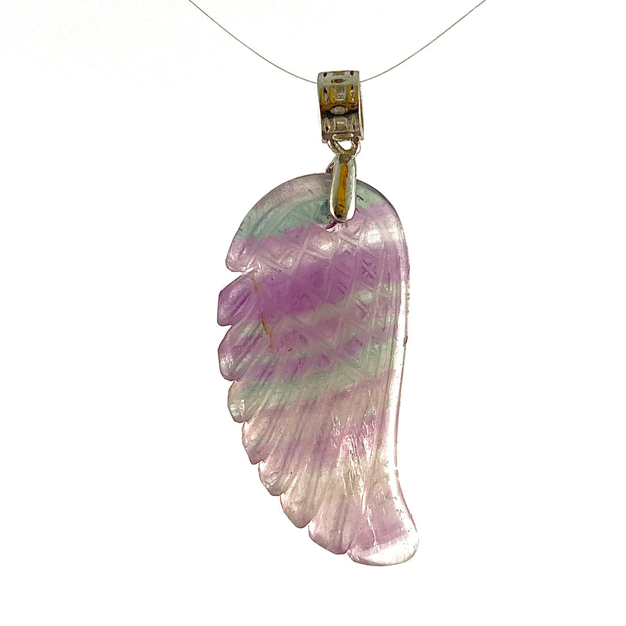 40 x 60MM FLUORITE ANGEL WING, 925 SILVER PENDANT