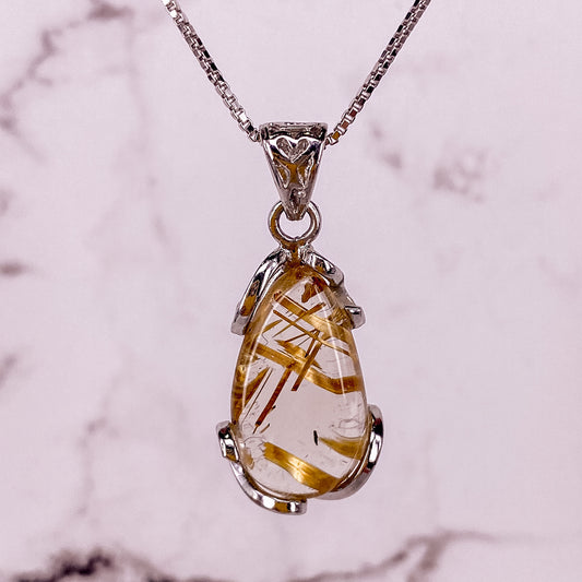 20 X 12MM GOLD RUTILATED QUARTZ PENDANT FOR WEALTH