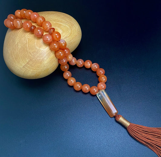 10MM CARNELIAN, RABBIT HAIR PHANTOM PRAYER BEADS