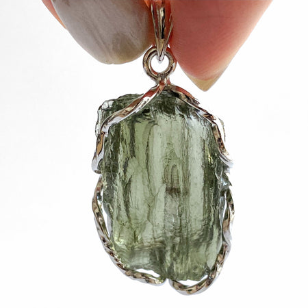 40MM x 20MM MOLDAVITE PENDANT WITH 925 SILVER