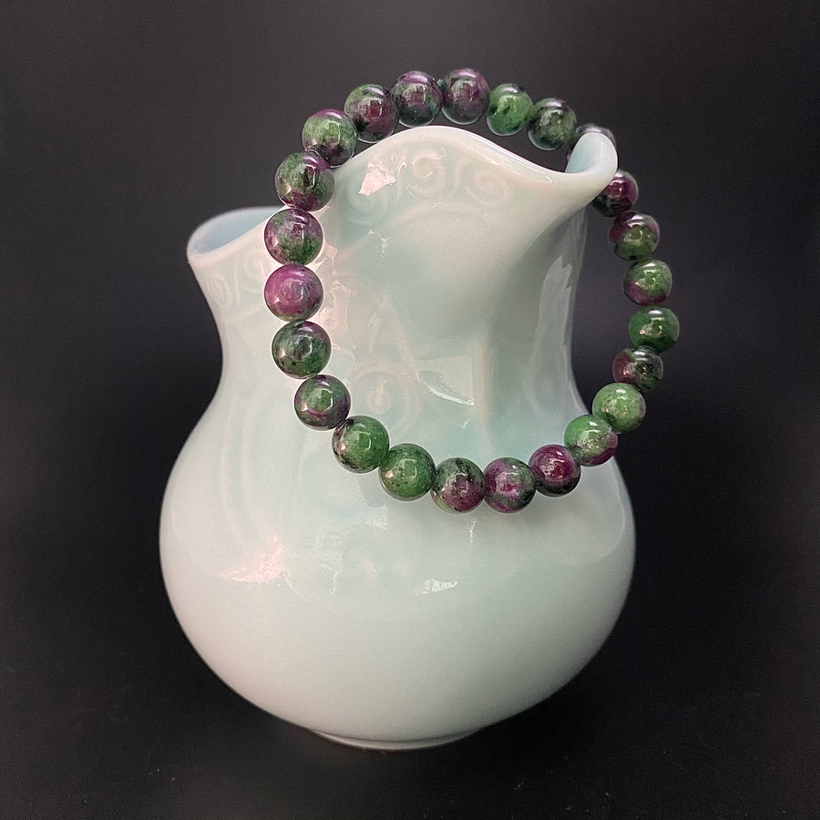 9MM RUBY IN ZOISITE ROUND BEADS CRYSTAL BRACELET