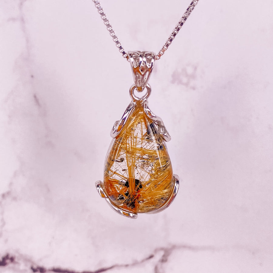 22 X 16MM GOLD RUTILATED QUARTZ PENDANT FOR WEALTH