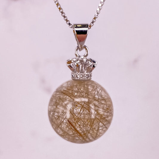18MM GOLD RUTILATED QUARTZ PENDANT FOR WEALTH