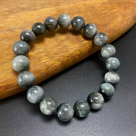 10MM HAWK’S EYE ROUND BEADS CRYSTAL BRACELET