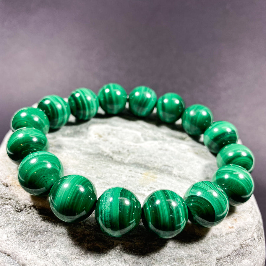 14MM MALACHITE BEADS CRYSTAL BRACELET