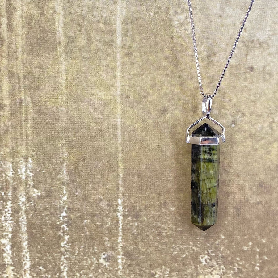 42MM x 8MM GREEN TOURMALINE DOUBLE POINT PENDANT