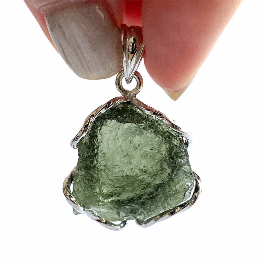 34MM x 22MM MOLDAVITE PENDANT WITH 925 SILVER