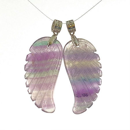 40 x 60MM FLUORITE ANGEL WING, 925 SILVER PENDANT