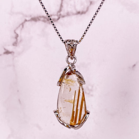 25 X 14MM GOLD RUTILATED QUARTZ PENDANT FOR WEALTH