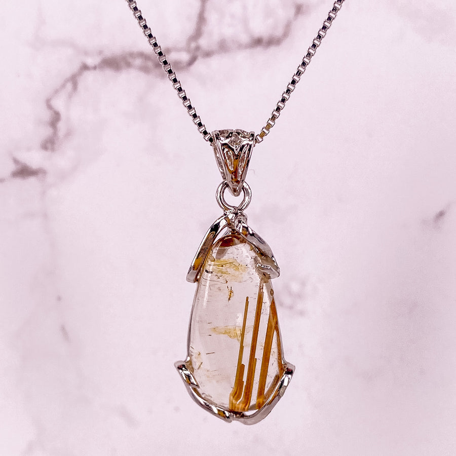 25 X 14MM GOLD RUTILATED QUARTZ PENDANT FOR WEALTH