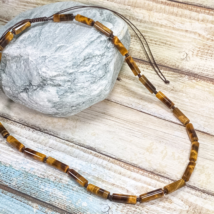 16 x 5MM YELLOW TIGER'S EYE ADJUSTABLE NECKLACE